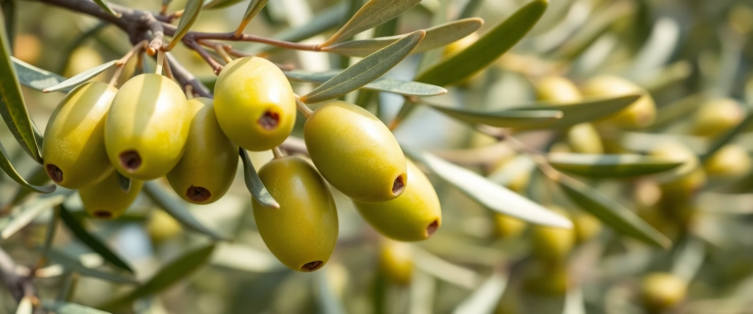 Aceitunas sanas y brillantes después del tratamiento contra la mosca del olivo